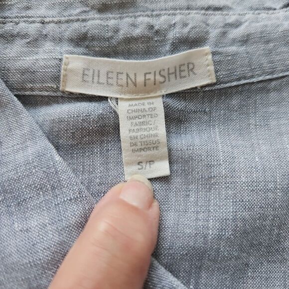 Eileen Fisher Small Organic Linen/Linen Button Long Sleeve Shirt Blue MINT - Picture 9 of 13